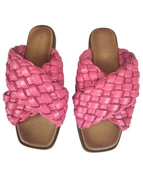 Steve Madden Bubblegum Pink Woven Slide Sandals Square Toe Slip On Size 8.5